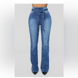 Fashion Nova Tanya Belted Flare Jeans.